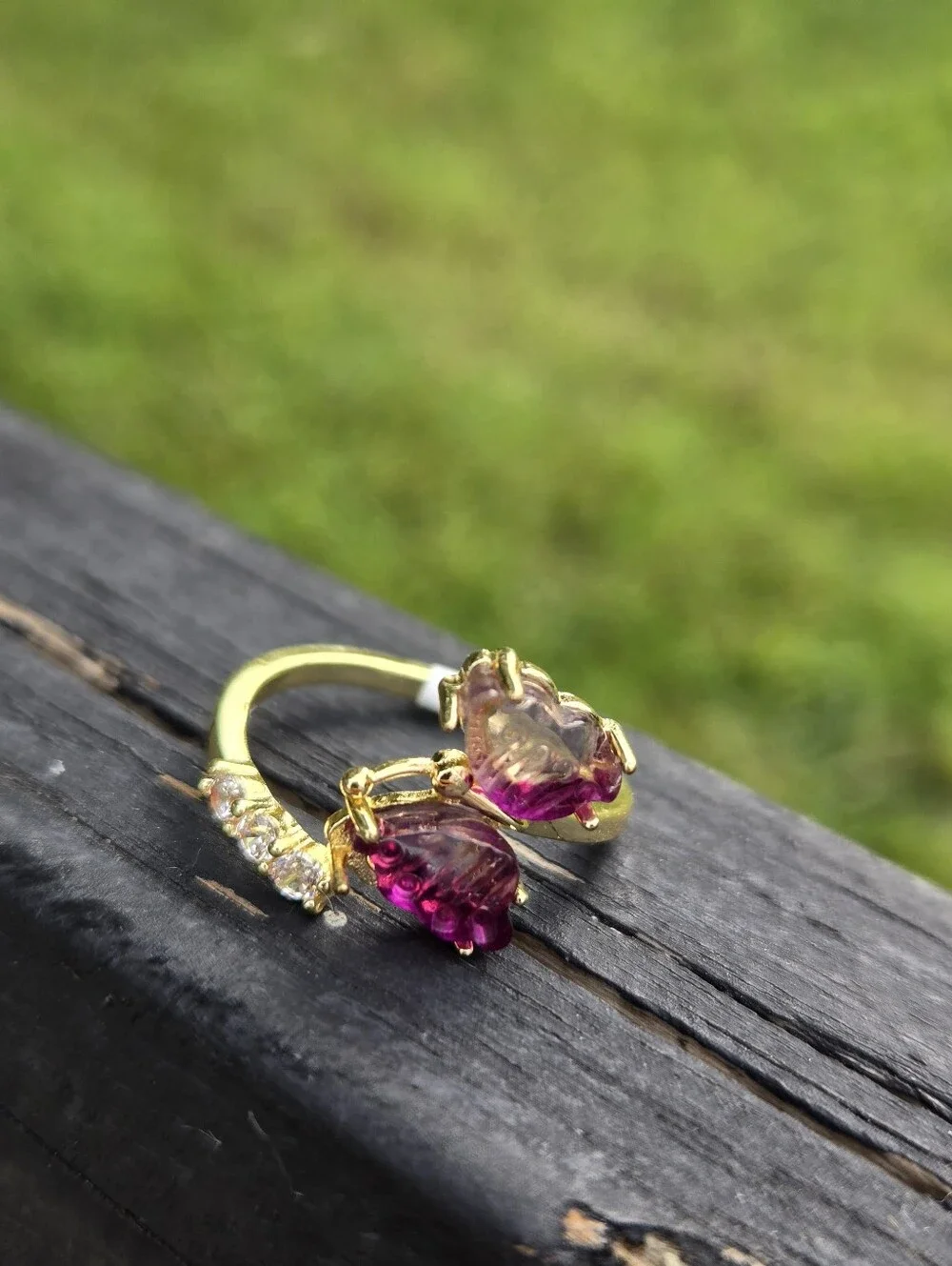 Fluorite Crystal Butterfly Ring